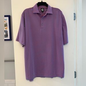 Men’s FootJoy Pink and Blue Striped Performance Golf Collared Polo Size Large